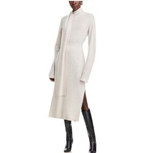 TOCCIN Liliana Sweater Dress Soft Gray Wool Cashmere Scarf Neck Midi Dress L
